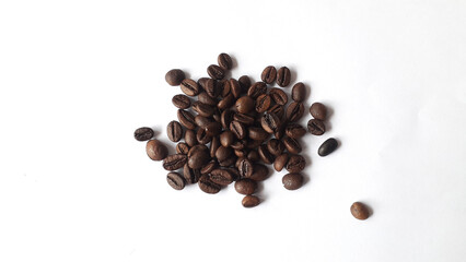 Coffee beans isolated on a white background with copy space for writing text