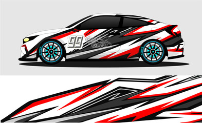 Obraz premium Car wrap design vector, truck and cargo van decal. Graphic abstract stripe racing background designs for vehicle, rally, race, adventure and car racing livery