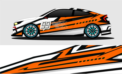 Obraz premium Car wrap design vector, truck and cargo van decal. Graphic abstract stripe racing background designs for vehicle, rally, race, adventure and car racing livery