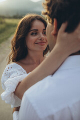 Young smiling wedding couple. Happy bride and stylish groom. Wedding. High quality photo