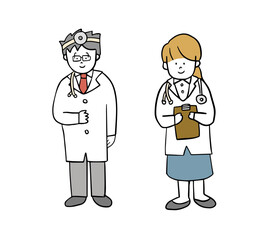 Fototapeta premium お医者さんと女医さん イラスト