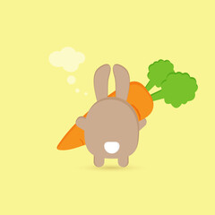 a rabbit carries a carrot, a symbol of 2023 on a yellow background