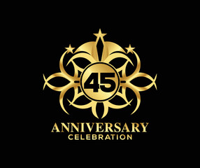 45 Years Anniversary. Invitation card. Celebrating of, colorful shape decoration Logo with Luxury Design