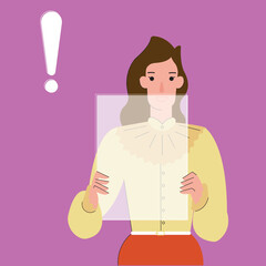 Illustration of a woman in office clothes holding a blank form in her hands