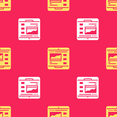 Yellow Trading courses icon isolated seamless pattern on red background. Distance learning finance management, buying and selling assets in the stock markets. Vector