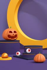 halloween background. colorful podium on stage with red and purple platform. stage to show product. stage on pedestal modern 3d studio