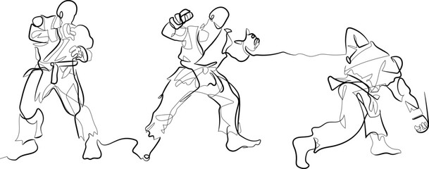 One continuous line art fighter heavy punch lower hook lower cut Taekwondo Karate minimal vector