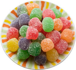 Fototapeta na wymiar Closeup of colored gummy bears and white background.