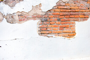 Wall the style vintage white background of old cement brick texture has orange red many horizontal...