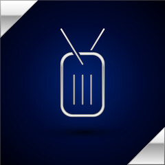 Silver Military dog tag icon isolated on dark blue background. Identity tag icon. Army sign. Vector