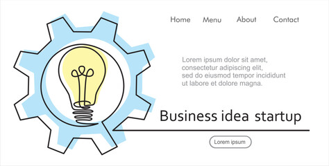 continuous line drawing of lights bulb inside gear vector illustration. Business idea startup concept.  Illustration with quote template. Can used for logo, emblem, slide show and banner.