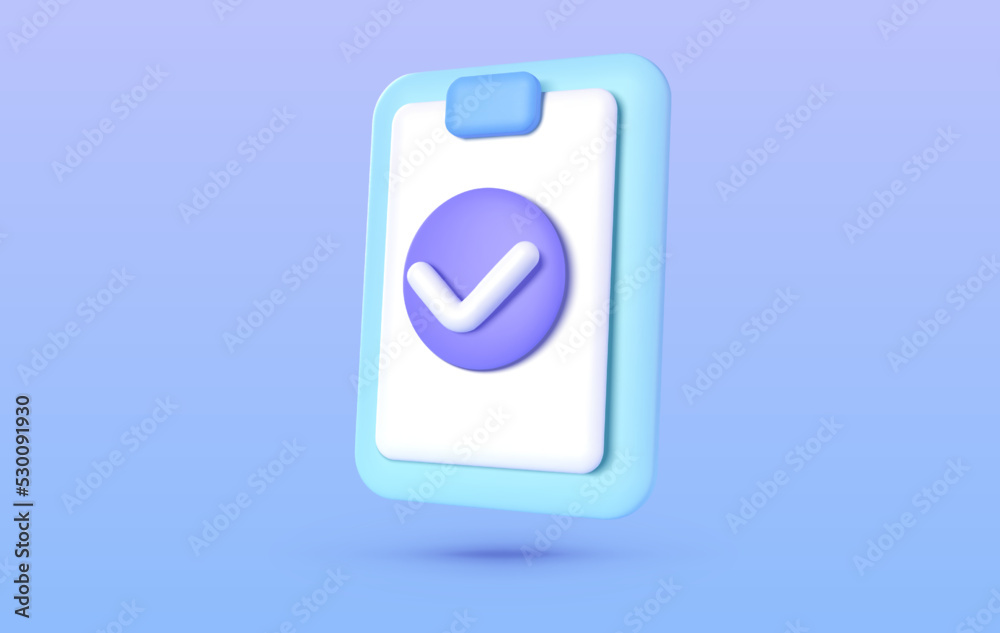 Poster document 3d. exam checklist icon. business vector icon. 3d check list icon vector render illustratio