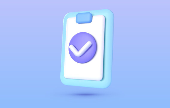 Document 3d. Exam checklist icon. Business vector icon. 3d check list icon vector render illustration. Vector render illustration