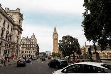 Big Ben in London UK England tower street view traffic 