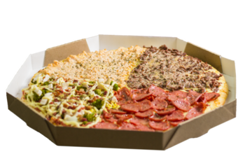 Delicious Pizza to go delivery inside box isolated