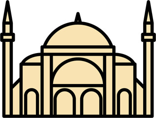 outline simplicity drawing of hagia sophia landmark front elevation view.