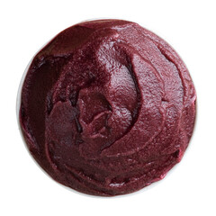 Brazilian frozen açai berry ice cream bowl isolated. Summer menu top view