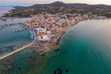 Aerial view of  Elafonisos main village during sunset. Located in south  Peloponnese Elafonisos is...