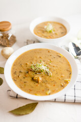 Mushroom soup in white plate