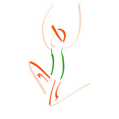 boy jumping high up, wearing shorts and a cap, abstract colorful logo