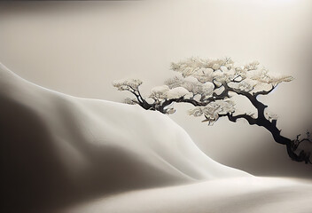  minimalist Japanese nature art for mediation , white on white with negative space works as soft background or decoration prints  generative ai 