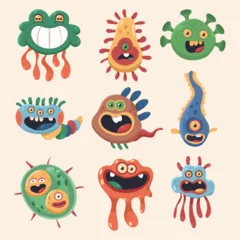Fotobehang Cute cartoon germ and bacteria vector set isolated on background. © Roi_and_Roi