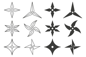 Ninja shuriken vector icons set isolated on a white background. © Roi_and_Roi