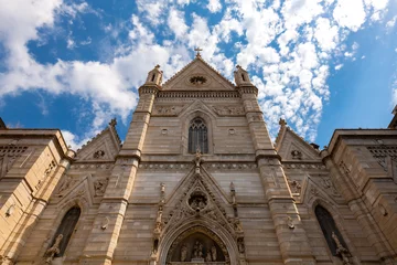 Foto op Plexiglas Catholic Cathedral in Naples Italy “Cattedrale di Santa Maria Assunta“ with impressive renovated facade. Frog perspective of important church in old town “Centro storico Napoli“ – Monument and sight. © ON-Photography