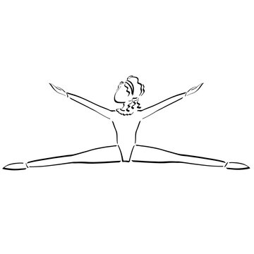 recommend clip art: girl doing sports splits, hands up, black outline on a white background