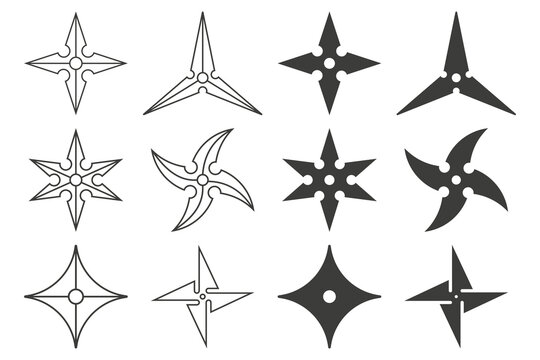Ninja shuriken vector icons set isolated on a white background.