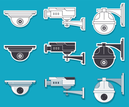 CCTV security camera vector icons set isolated on background.
