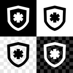 Set Life insurance icon isolated on black and white, transparent background. Security, safety, protection, protect concept. Vector