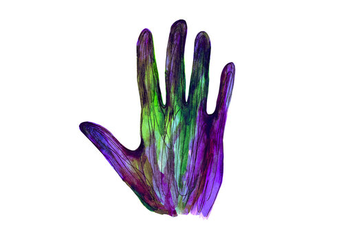 Watercolor right palm, human hand, colorful pattern, illustration isolated for your design