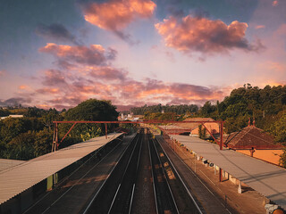 railway bridge at sunset
