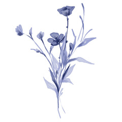 Watercolor navy blue wildflowers bouquet
