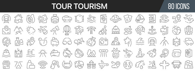 Tour tourism line icons collection. Big UI icon set in a flat design. Thin outline icons pack. Vector illustration EPS10
