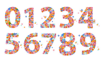 cheerful font alphabet characters with tiny colorful flowers. fl - 530098104