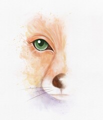 Watercolor portrait, close-up fox muzzle with sly gaze on isolated white background. Illustration for designers, typography, books, cards, brochures, for printed matter, for printing on phone covers.