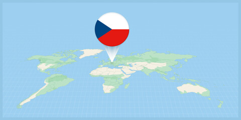 Location of Czech Republic on the world map, marked with Czech Republic flag pin. - obrazy, fototapety, plakaty