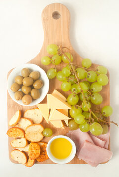 Charcuterie Board In Wood Cutter On A White Background 