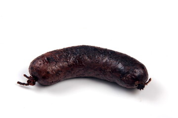 Whole blood sausages on white background, Traditional latvian blood sausages