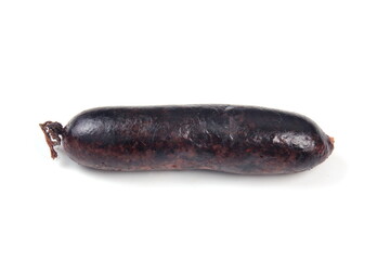 Whole blood sausages on white background, Traditional latvian blood sausages