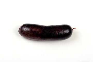 Whole blood sausages on white background, Traditional latvian blood sausages
