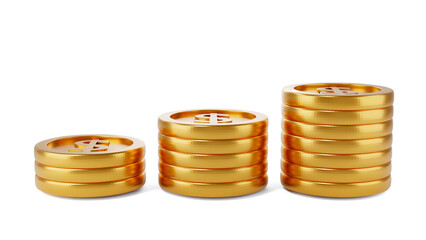 Investment concept : Stack of golden coin isolated on white background.
