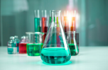 Scientists are preparing test tubes containing a large number of chemical and chemical structural formulas in the Science Laboratory to research antiretroviral drugs, a future world maintenance idea.