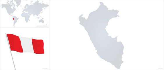 Fototapeta premium Peru map and flag. vector