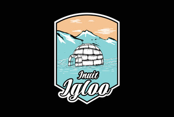 Retro Vintage Eskimo Inuit Igloo or Ice House with Iceberg Mountain Badge Emblem Label Logo Design
