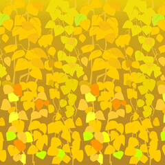 decorative composition, where the mustard background and yellow leaves of different shades