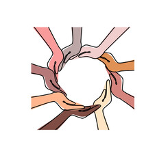 The concept of inclusion, diversity and equality. Multiethnic hands form a circle