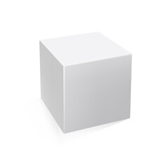 3d white cube isolated on white background. Square vector template. Realistic packaging design.